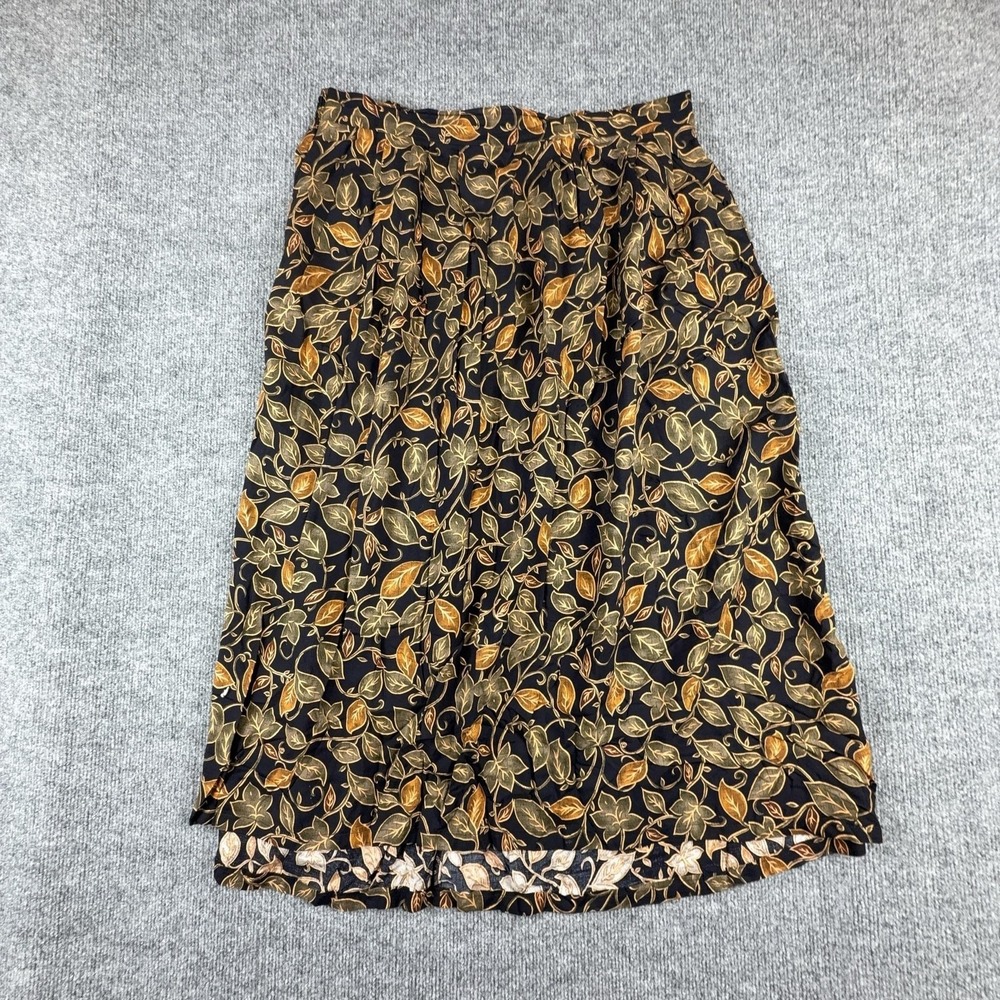 Sag Harbor Skirt Womens 1X Black Leaf Floral Rayon A-Line Long Elastic Waist